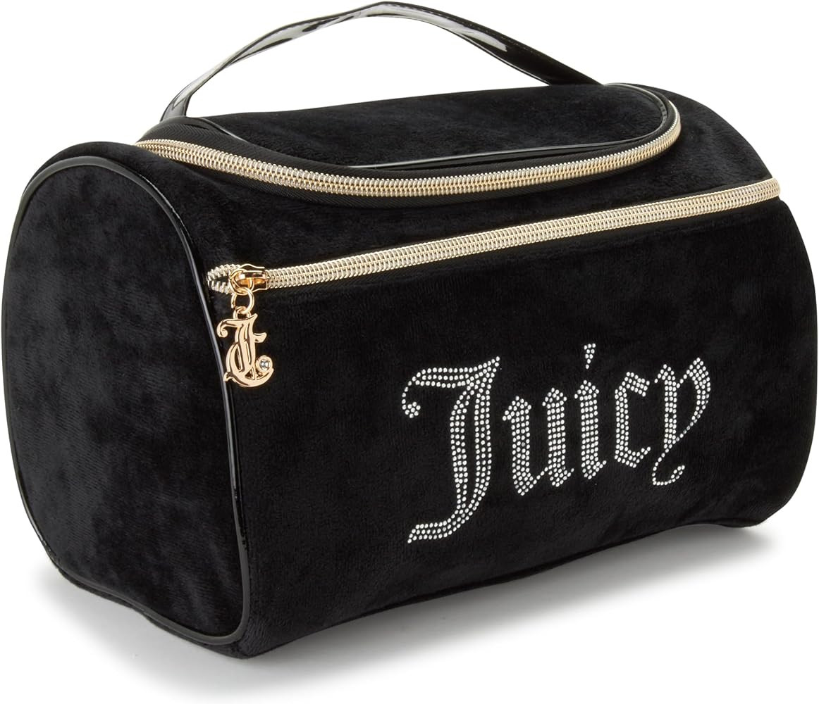 Juicy Couture Black Makeup Bag Cosmetics Organizer Travel Essentials Hanging Duffel Velour Rhines... | Amazon (US)
