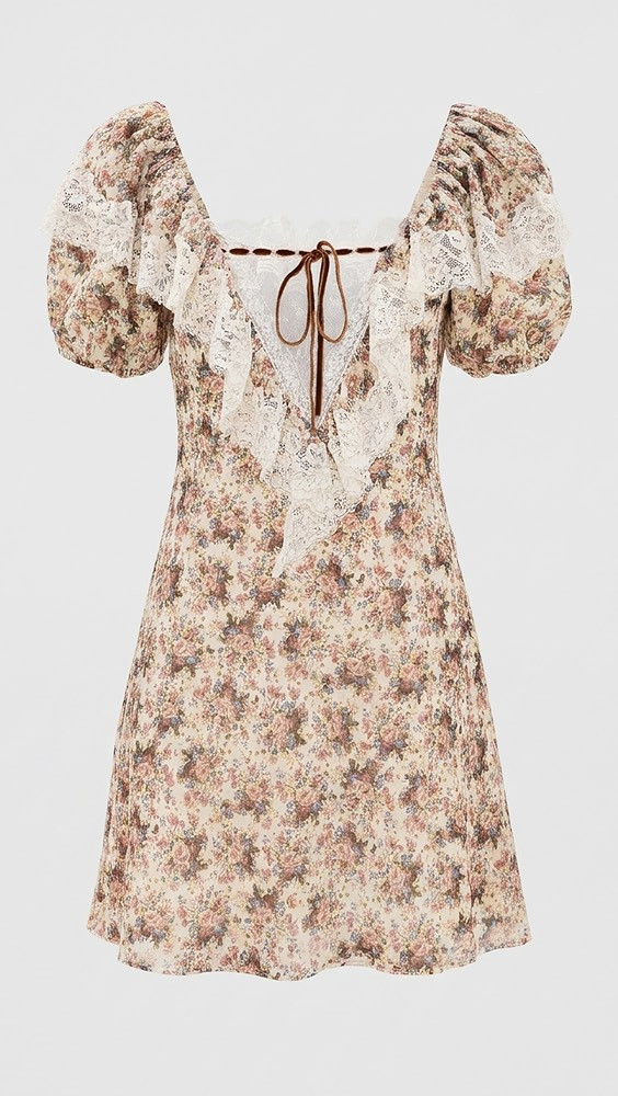 For Love & Lemons Betsy Floral Mini Dress Cream Brown M | Shopbop