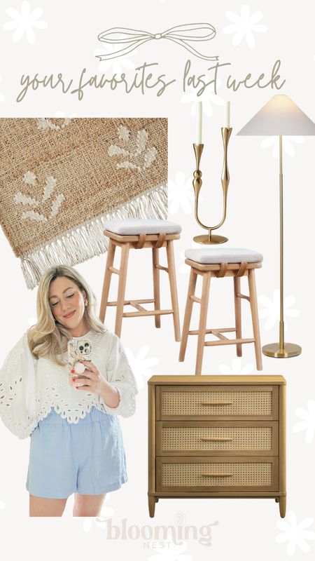 Blooming nester favorites last week! 

Walmart rug counter stools dresser nightstand floor lamp Anthropologie candlestick on sale free people blouse shirt target shorts THEBLOOMINGNEST 

#LTKsalealert #LTKhome #LTKmidsize