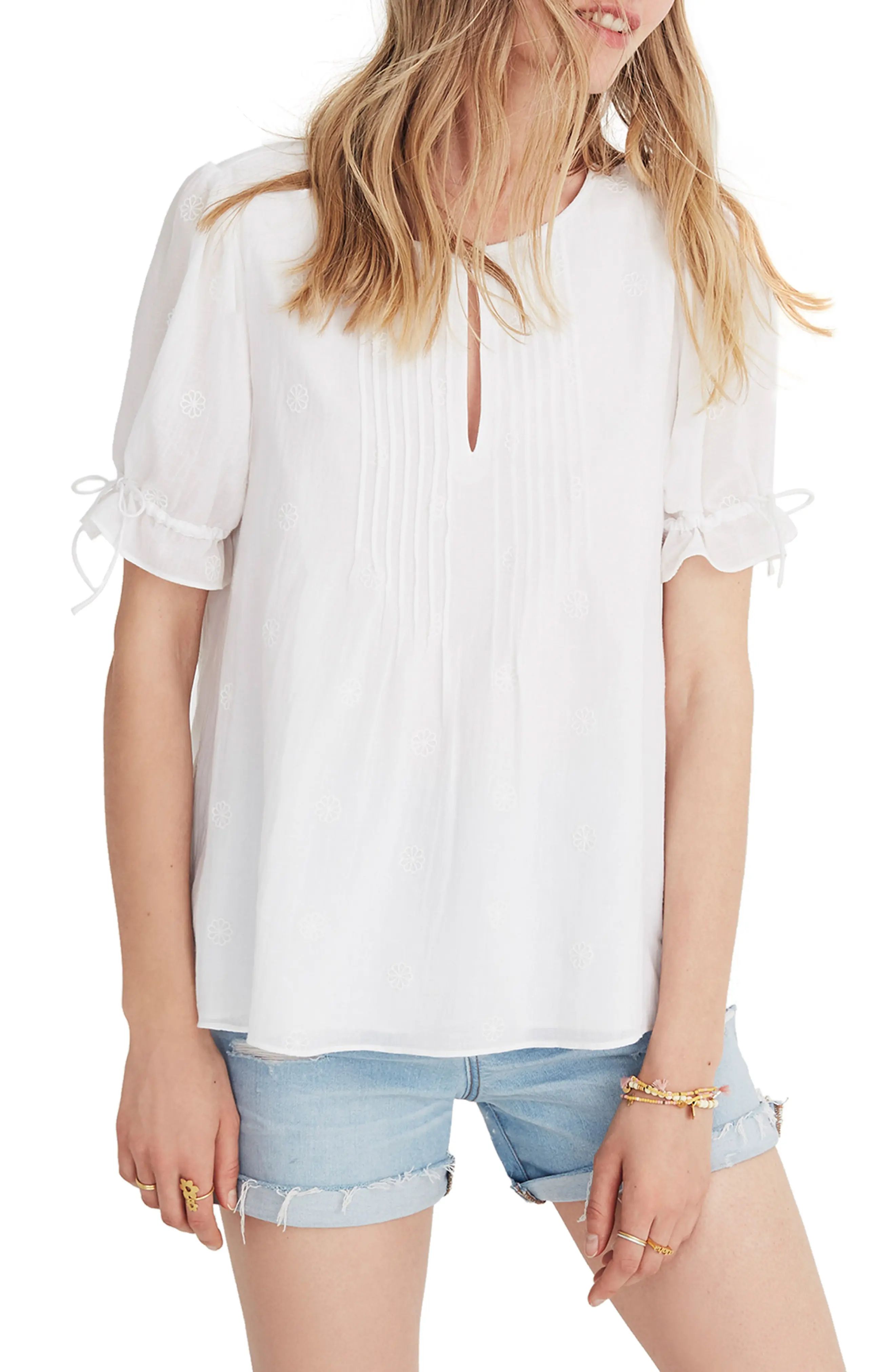 Madewell Embroidered Pintuck Top | Nordstrom