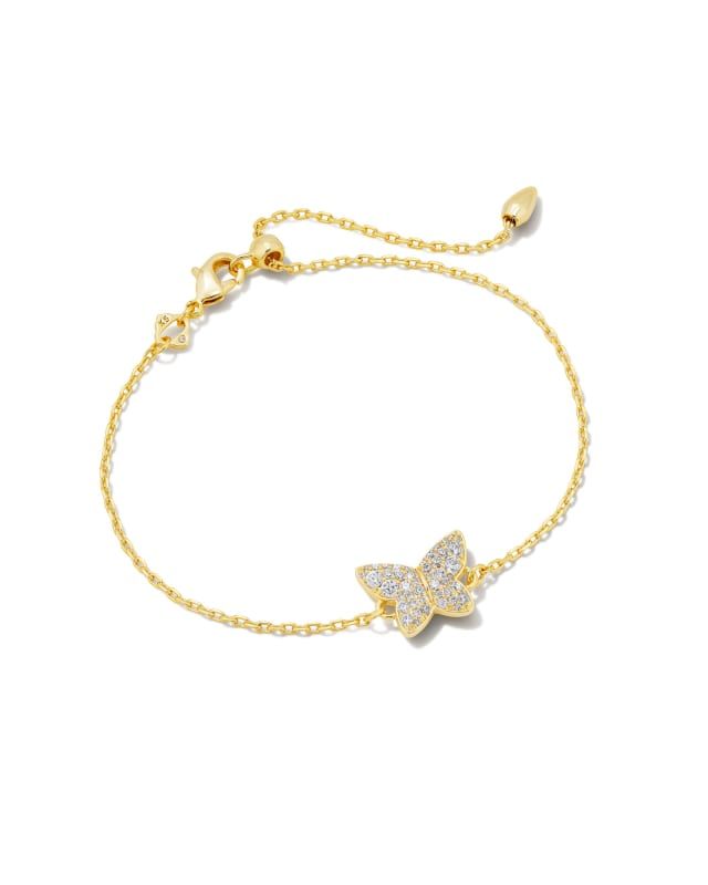 Lillia Crystal Butterfly Gold Delicate Chain Bracelet in White Crystal | Kendra Scott