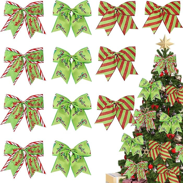 12Pcs Christmas Ornaments Bows Christmas Tree Decorations Red Green 6" Large Wreaths Bows for Gif... | Amazon (US)