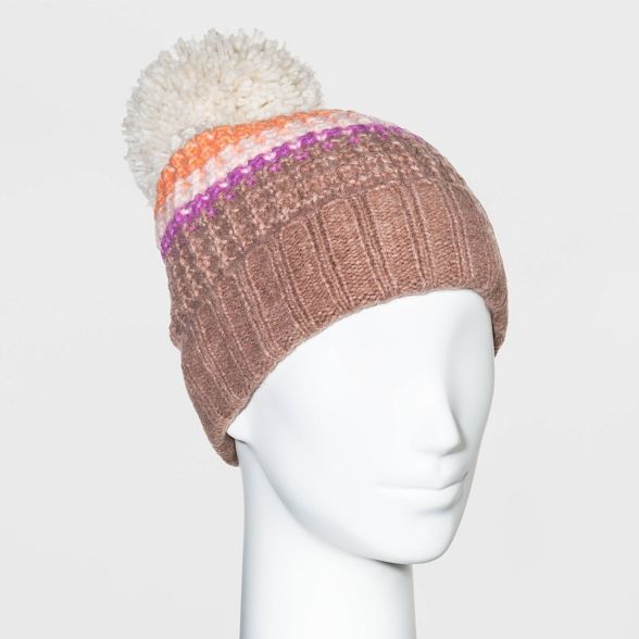 Women's Striped Cuffed Waffle Stitch Beanie - Universal Thread™ | Target