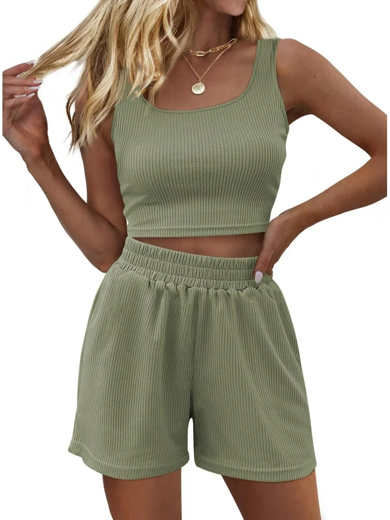 SUNBS Women's Lounge Set Two Piece Sleeveless High Waisted Shorts Summer Outfits, Size XS-2XL | Walmart (US)