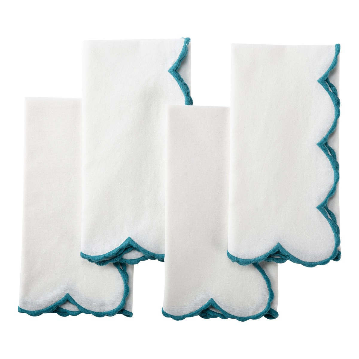 White Scalloped Napkin Teal, Set of 4 | Amanda Lindroth