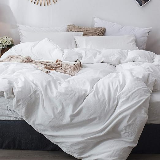 MooMee Bedding Duvet Cover Set 100% Washed Cotton Linen Like Textured Breathable Durable Soft Com... | Amazon (CA)
