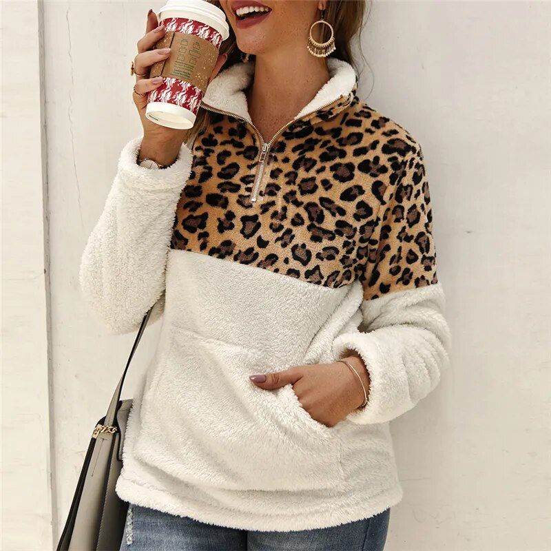 2019 Winter Fleece Sweater Fashion Leopard Patchwork Fluffy Thick Sweaters Warm Zipper Pullovers ... | Aliexpress USA