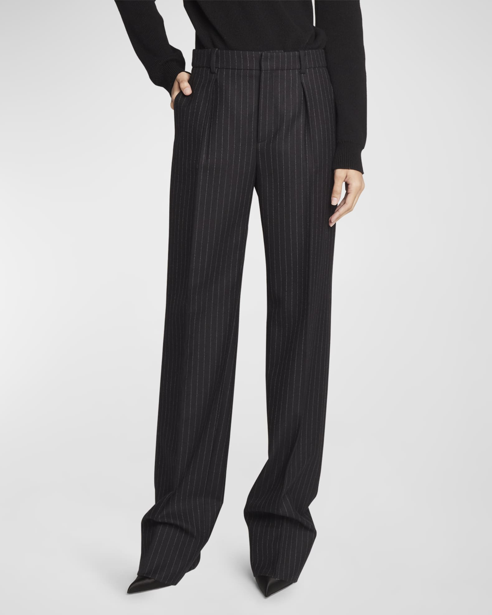 Pleated Straight-Leg Pinstripe Pants | Neiman Marcus