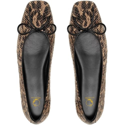 SHODENSE Women Brown Flats Shoes Bows Square Closed Toe Ballet Flats Snakeskin Comfort Slip On Dress Flats Taupe Flat Heel Office Work Shoes Girls Driving Flats Club Church Spring Snake Brown 7 | Amazon (US)