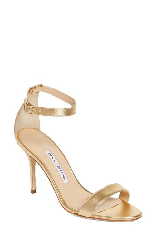 Manolo Blahnik Chaos Ankle Strap Sandal in Metallic Gold at Nordstrom, Size 8.5Us | Nordstrom