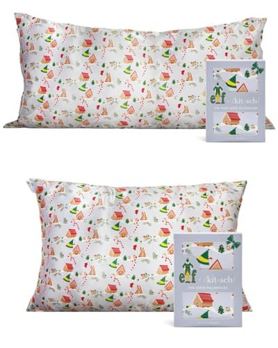 Kitsch Elf Satin Pillowcase (King, Periwinkle Christmas) & Satin Pillowcase (Standard, Periwinkle Christmas) with Discount | Amazon (US)