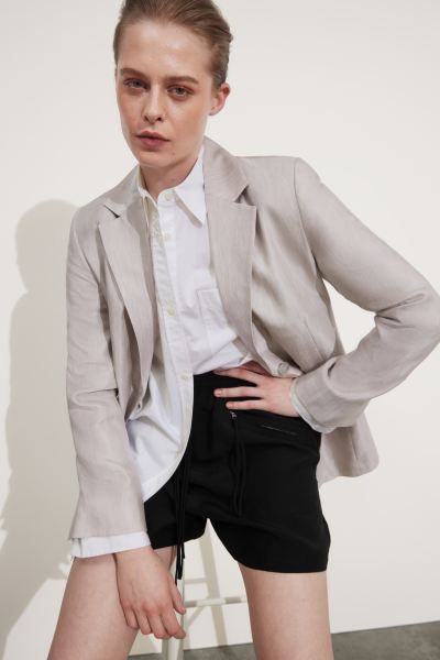 Relaxed Linen-Blend Blazer - Light Grey - Ladies | H&M GB | H&M (UK, MY, IN, SG, PH, TW, HK)