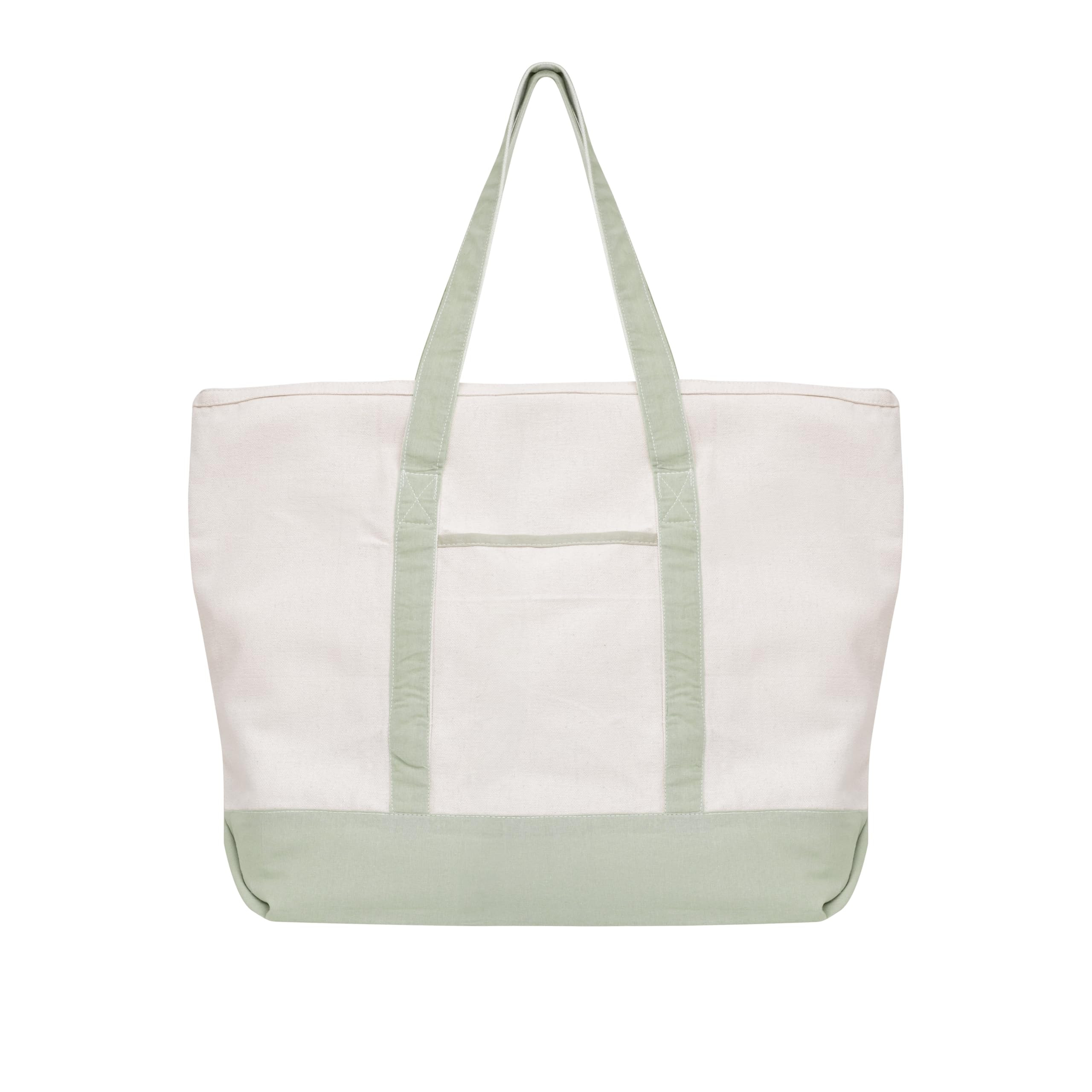 Sage Green Canvas Tote Bag - Extra-Large, 22 Inch Wide, Heavy-duty, Structured Canvas Tote with Z... | Amazon (US)