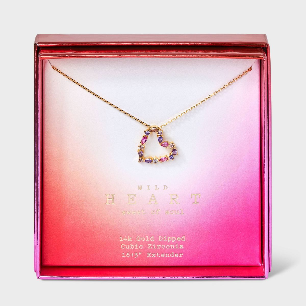 14K Gold Dipped Cubic Zirconia Open Heart Pendant Necklace - A New Day™ Purple/Pink | Target