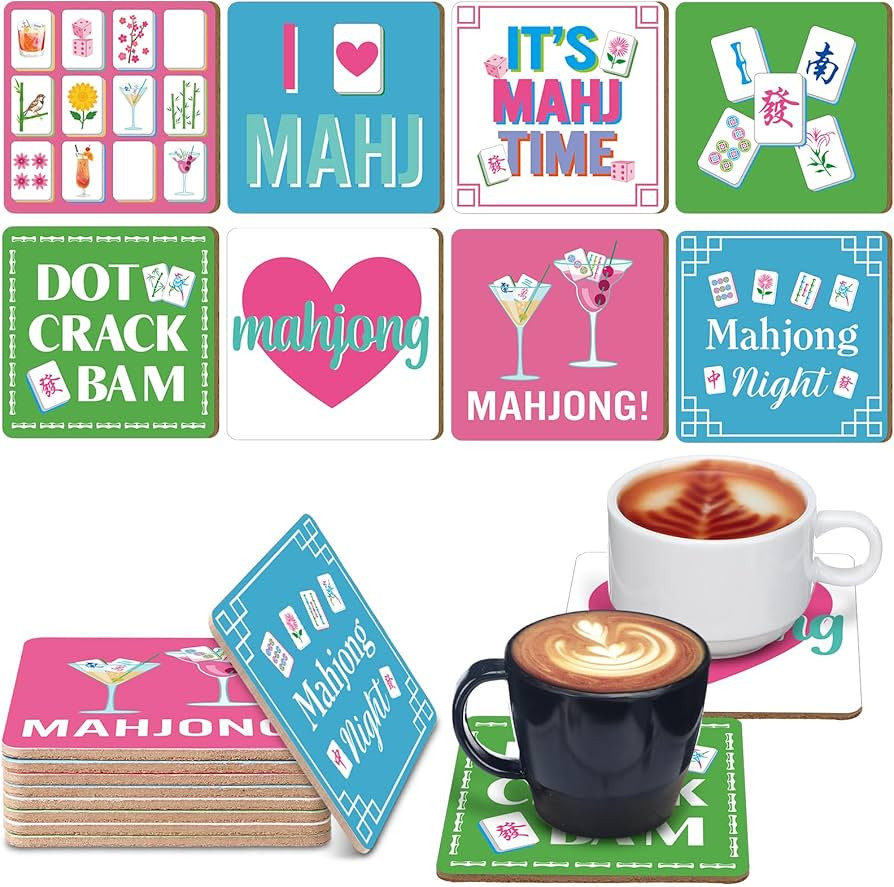 Patelai 8 Pack Mahjong Coasters, 3.94 x 3.94 Inch Drink Coasters Colorful Christmas Mah Jong Gift... | Amazon (US)