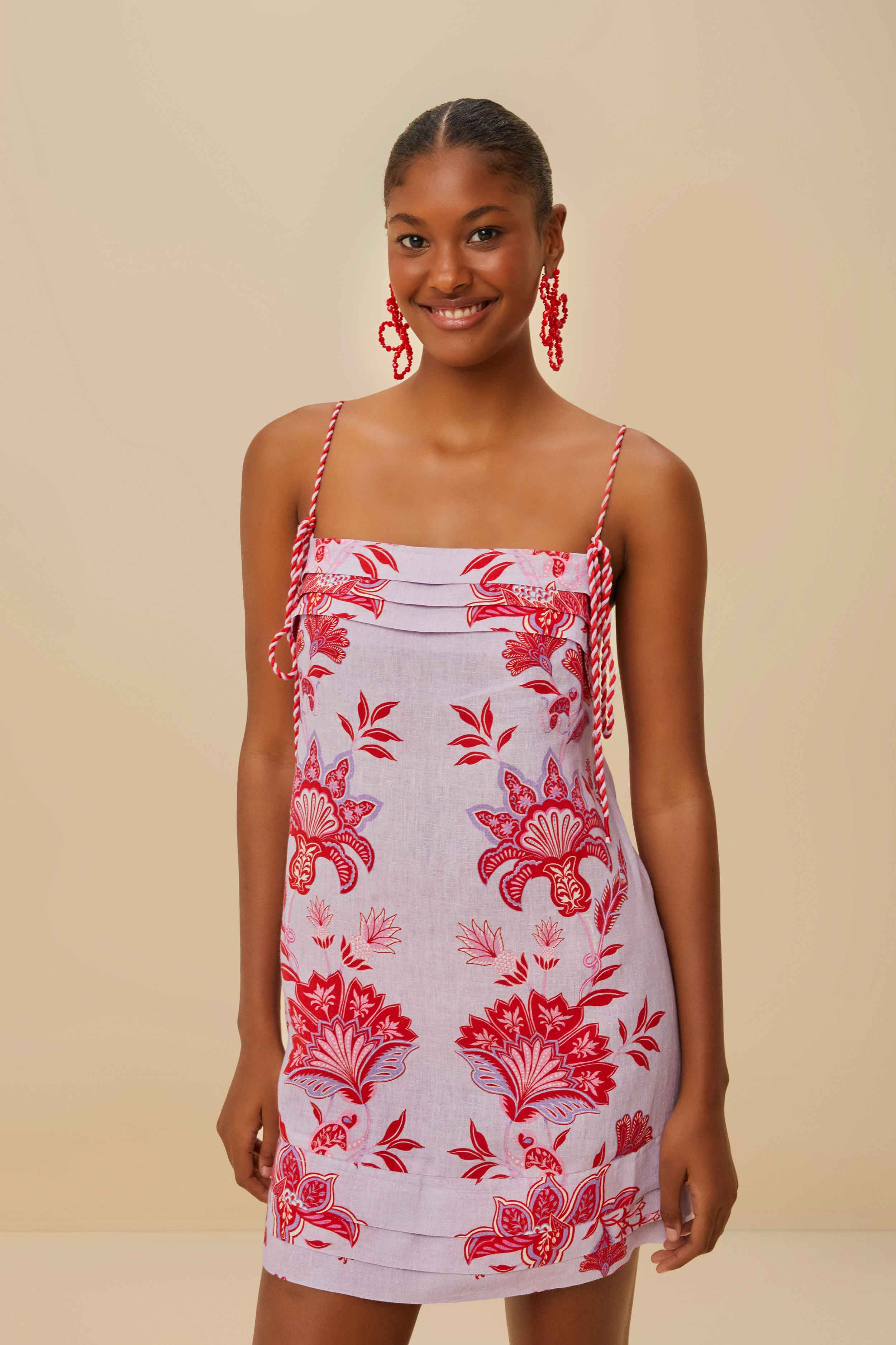 Lilac Porcelain Garden Euroflax™ Premium Linen Mini Dress | FarmRio (US)