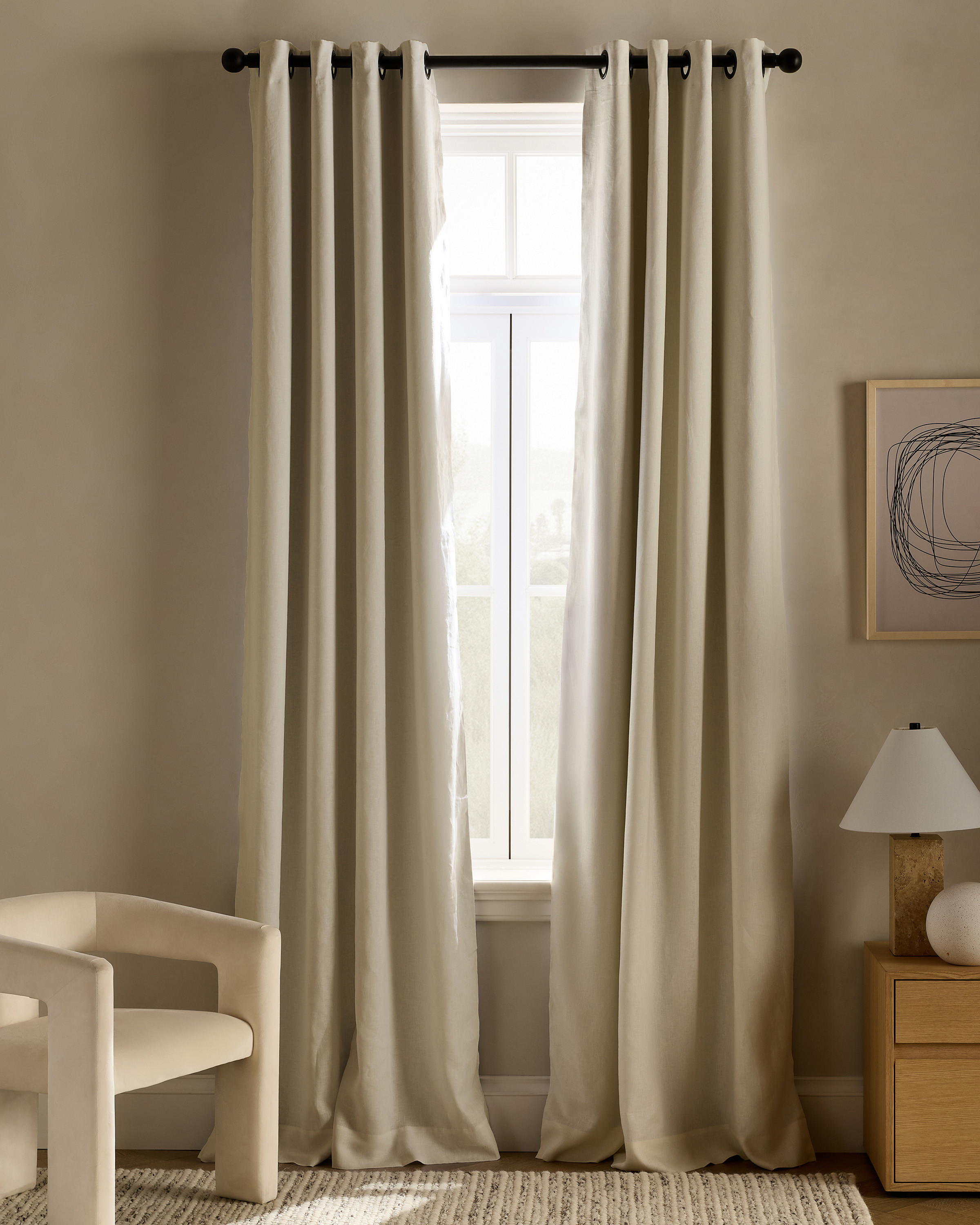 Quince | European Linen Grommet Room Darkening Curtain in Ivory, Size 48x84 | Quince