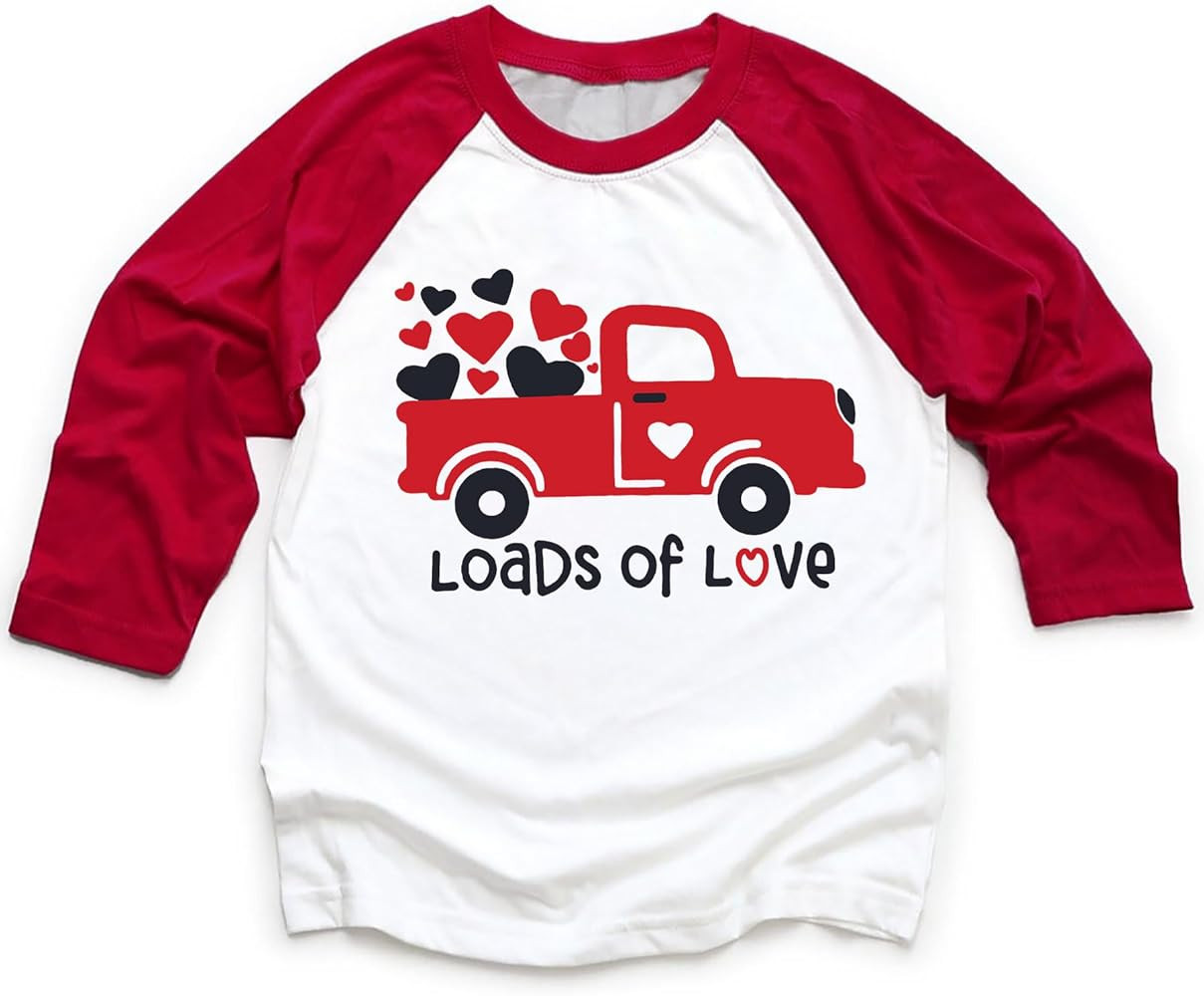 Boys Valentines Shirt Raglan Sleeve Toddler Kids Truck Dinosaur Love Heart Graphic Outfits | Amazon (US)
