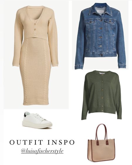 outfit inspo | knit midi dress | casual sneakers | classic sneakers | denim jacket | jean jacket | cardigan | tote bag | teacher outfit | casual outfit | fall outfit | outfit idea

#LTKsalealert #LTKfindsunder50 #LTKSeasonal