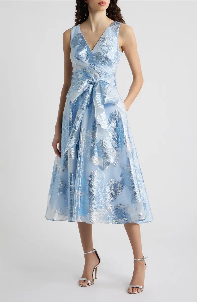 Metallic Jacquard Wrap Bodice Cocktail Dress | Nordstrom