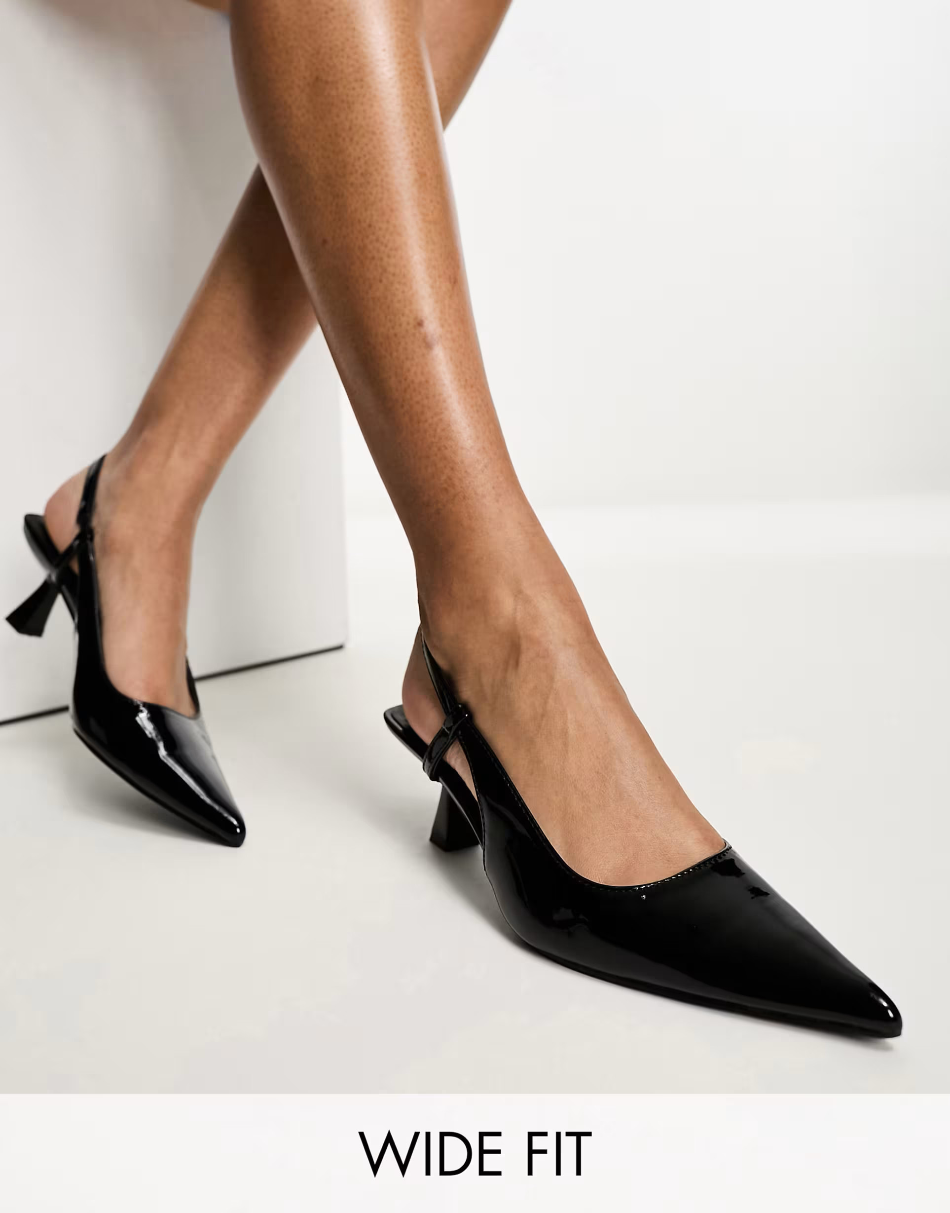 Glamorous Wide Fit slingback mid stiletto heels in black patent | ASOS (Global)