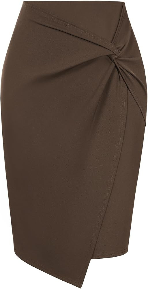 Kate Kasin Women Stretch Knee Length Pencil Skirt, Wrap High Waist Skirts | Amazon (US)