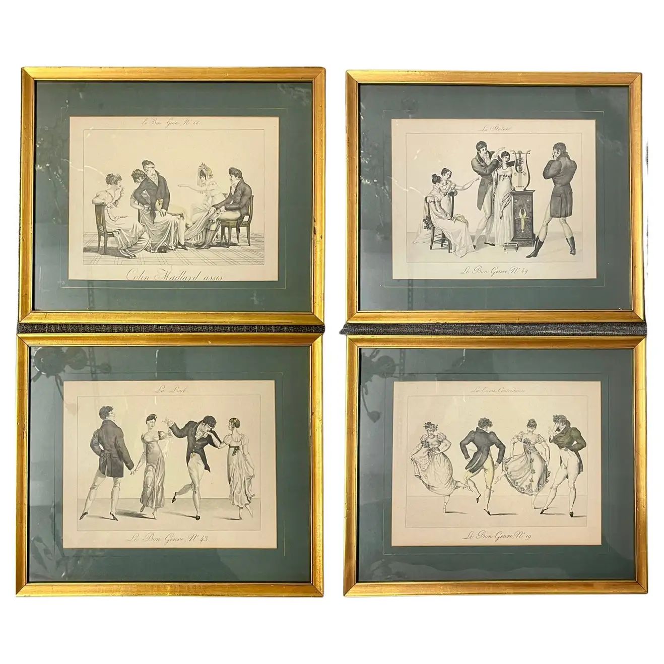 Group of Four Framed Antique Fashion Prints | 1stDibs