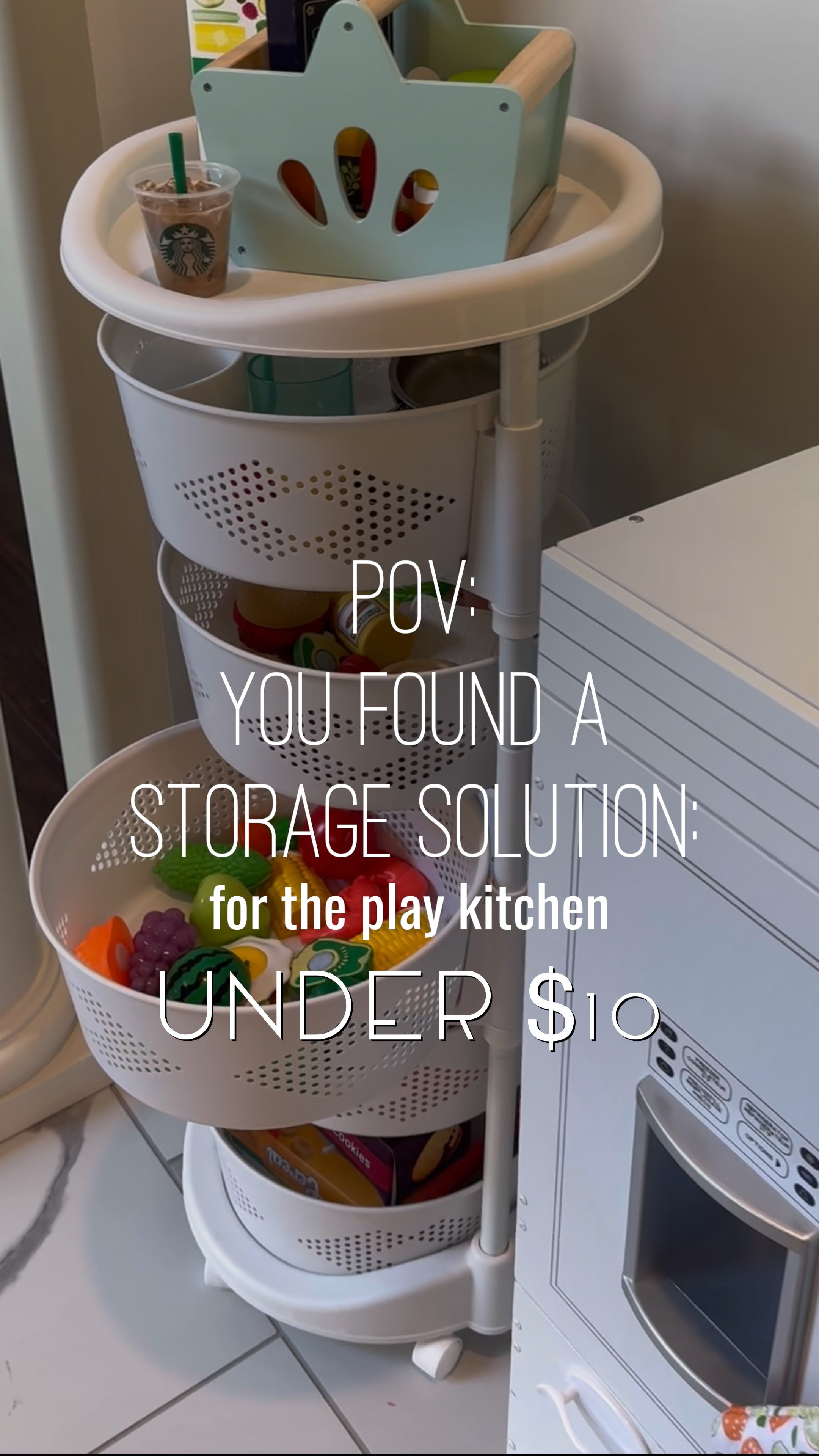 Kitchen toys. Play kitchen. Storage solutions. Toddler kitchen. Mom hacks. Rolling storage cart. Toy organization. Toy storage. Kids table. 

#LTKFamily #LTKKids
