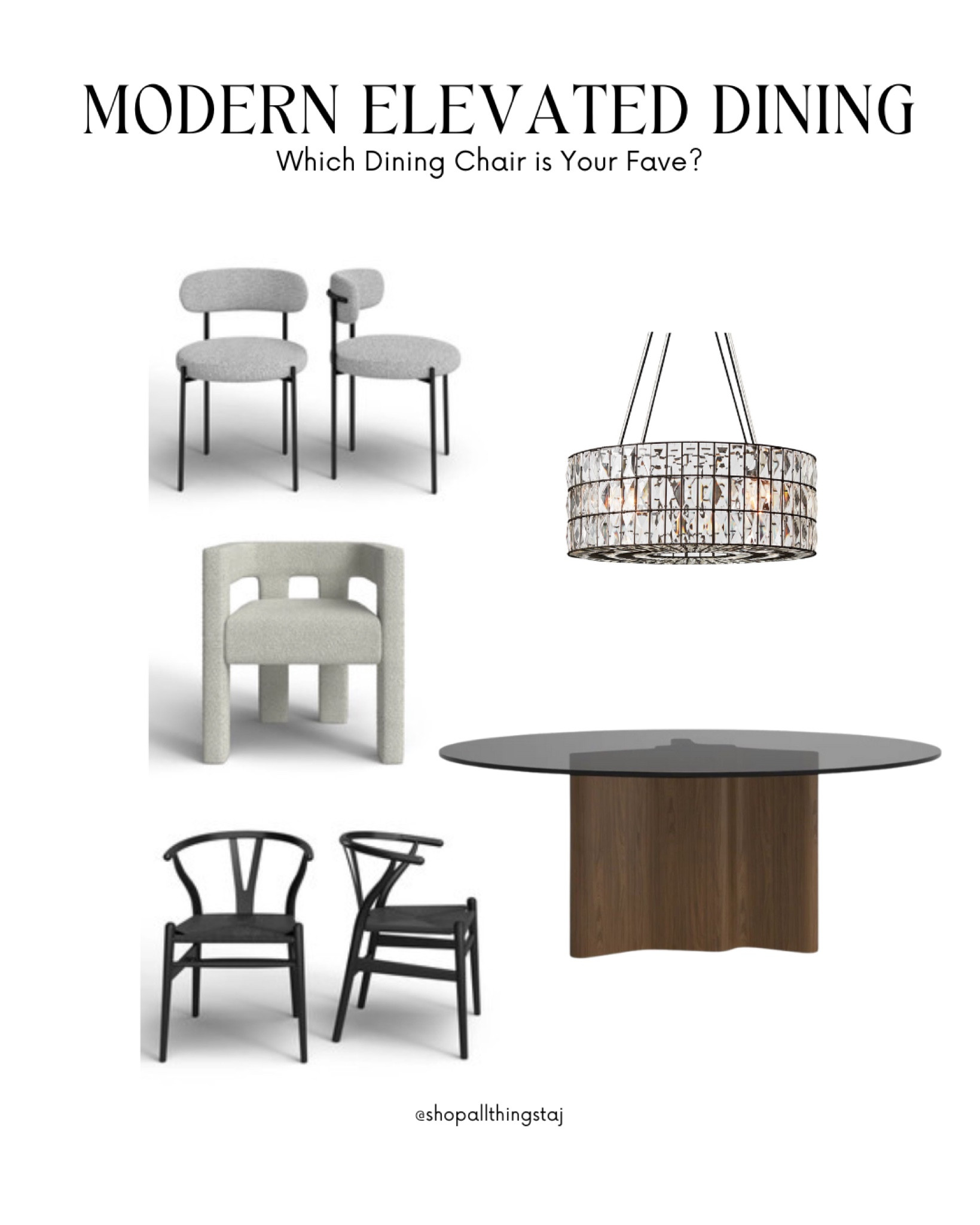 It’s a large 71” round sexy smokey-glasstop dining, upscale chandelier and, well, we’re presenting options for your seating ☺️ do you have a fave? 

#LTKStyleTip #LTKSaleAlert #LTKHome