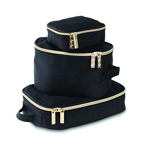 Itzy Ritzy Packing Cubes For Travel – Set of 3 Packing Cubes or Travel Organizers; Each Cube Features a Mesh Top, Double Zippers and a Fabric Handle (Black with Gold Hardware) | Amazon (US)