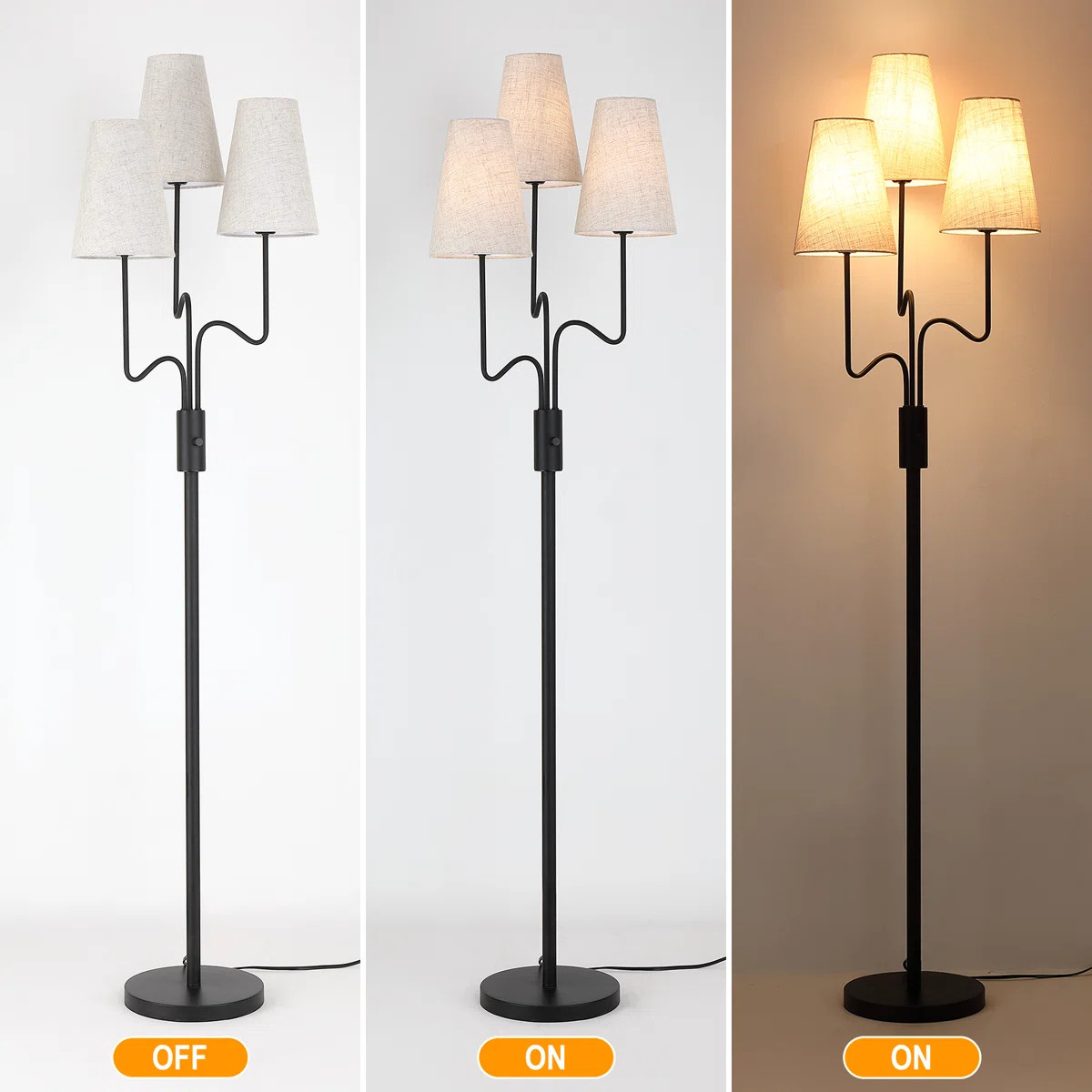 68 Inch 3-Light Dimmable Tree Floor Lamp, Linen-Textured Shades | Wayfair North America