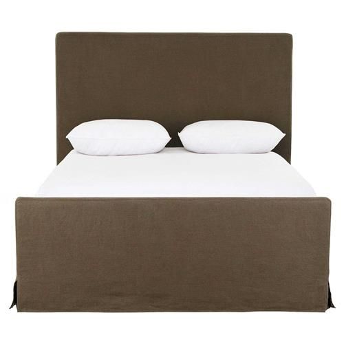 Dianne Modern Classic Brown Upholstered Linen Slipcovered Bed - Queen | Kathy Kuo Home
