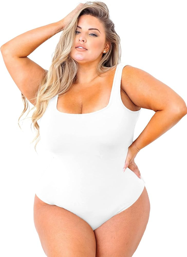 POSESHE Women's Plus Size Outfits Sleeveness Tank Top Bodysuit Square Neck S-5xl | Amazon (US)