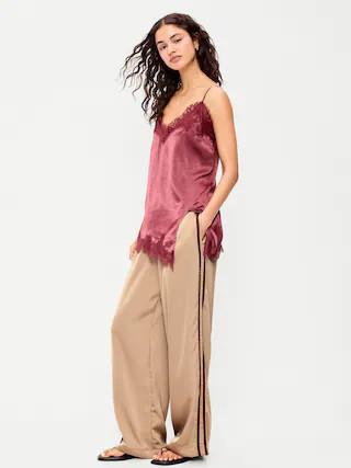 High-Waisted Satin Track Pants | Old Navy (US)