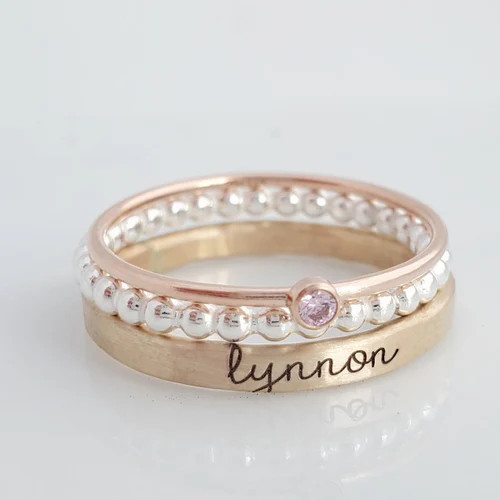 Personalized Ring - Stacking Rings - Name Ring - Stacking Birthstone Ring - Bead Ring - Silver Ri... | Etsy (US)