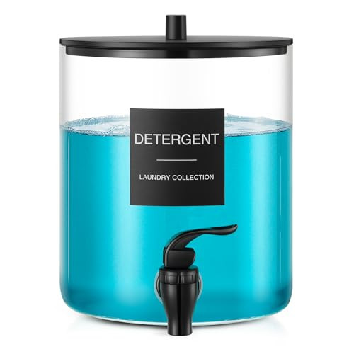 Glass Laundry Detergent Dispenser, 128 oz / 3.5L Fabric Softener Dispenser for Laundry Room Organization, Detergent Holder with Plastic Spigot (Black, 1 Pack) | Amazon (US)