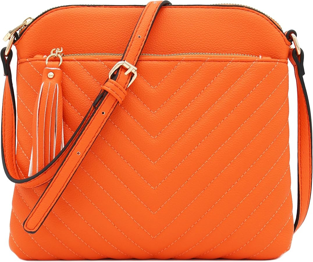 FashionPuzzle Chevron Quilted Medium Crossbody Bag with Tassel Accent | Amazon (US)