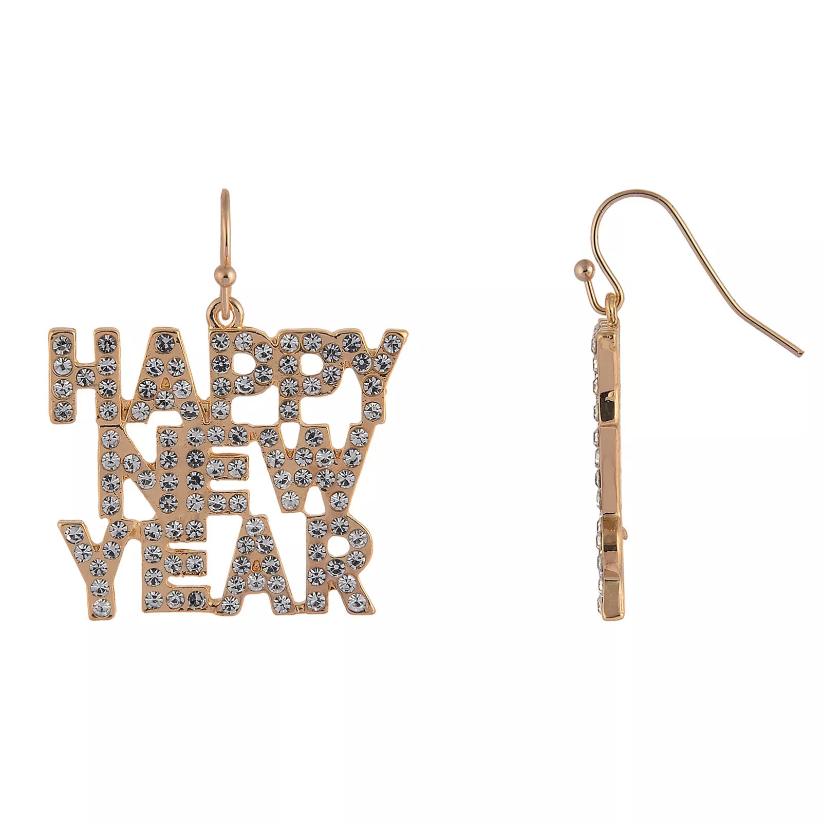 Gold Tone Happy New Year Crystal Drop Earrings, Women's, None | Kohl's