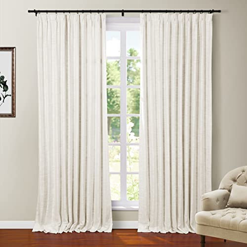 TWOPAGES Off White Polyester Linen 96 Inches Long Thermal Insulated Curtain with Pinch Pleated and Back Tab Blackout Textured Drape for Bedroom Living Room Double Layer Curtain (52Wx96L, 1 Panel) | Amazon (US)