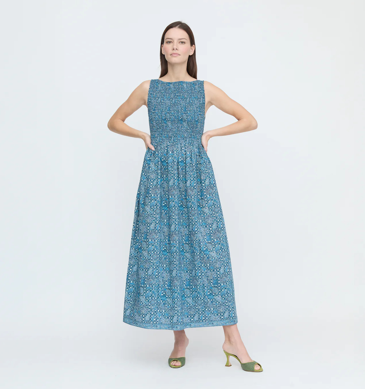 The Cosima Nap Dress - Navy Calico Trellis | Hill House Home US