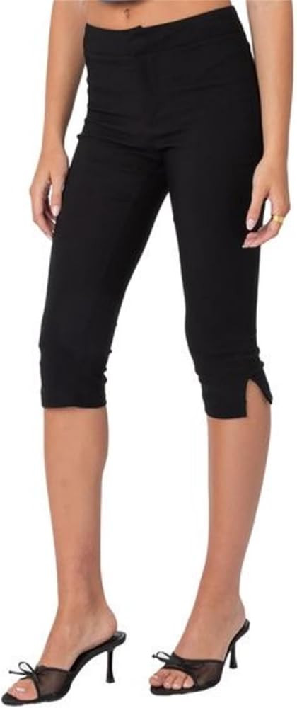 Women Slim Fitted Capri Leggings Bow Tie Split Capri Pants Fold Over Low Rise Skinny Knee Length ... | Amazon (US)