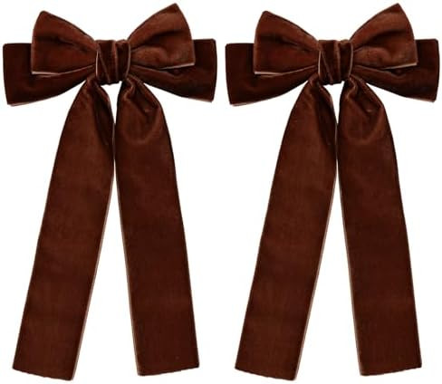 2pcs Velvet Long Tail Hair Bows Clips for Girls Women 5.5" Fall Dark Brown Velvet Ribbon Alligato... | Amazon (US)
