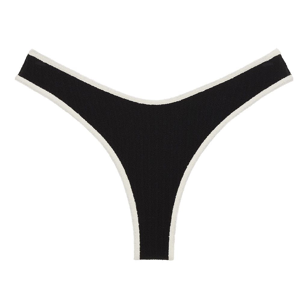 Black (Cream Binded) Terry Rib Added Coverage Lulu Bikini Bottom | Montce