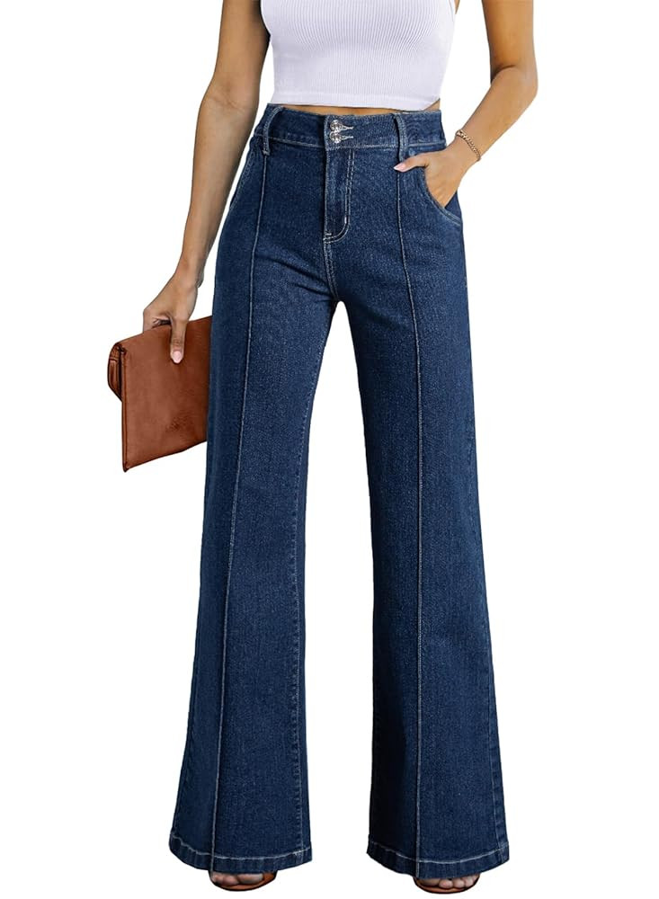 Sidefeel Womens Wide Leg Jeans Casual Baggy High Waisted Stretch Denim Pants | Amazon (US)