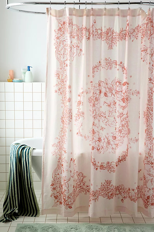 Ornate Cherub Shower Curtain in Pink at Urban Outfitters | Urban Outfitters (US and RoW)