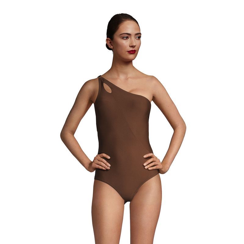 Lands' End Women's Chlorine Resistant Tummy Control One Shoulder One Piece Swimsuit Adjustable St... | Target