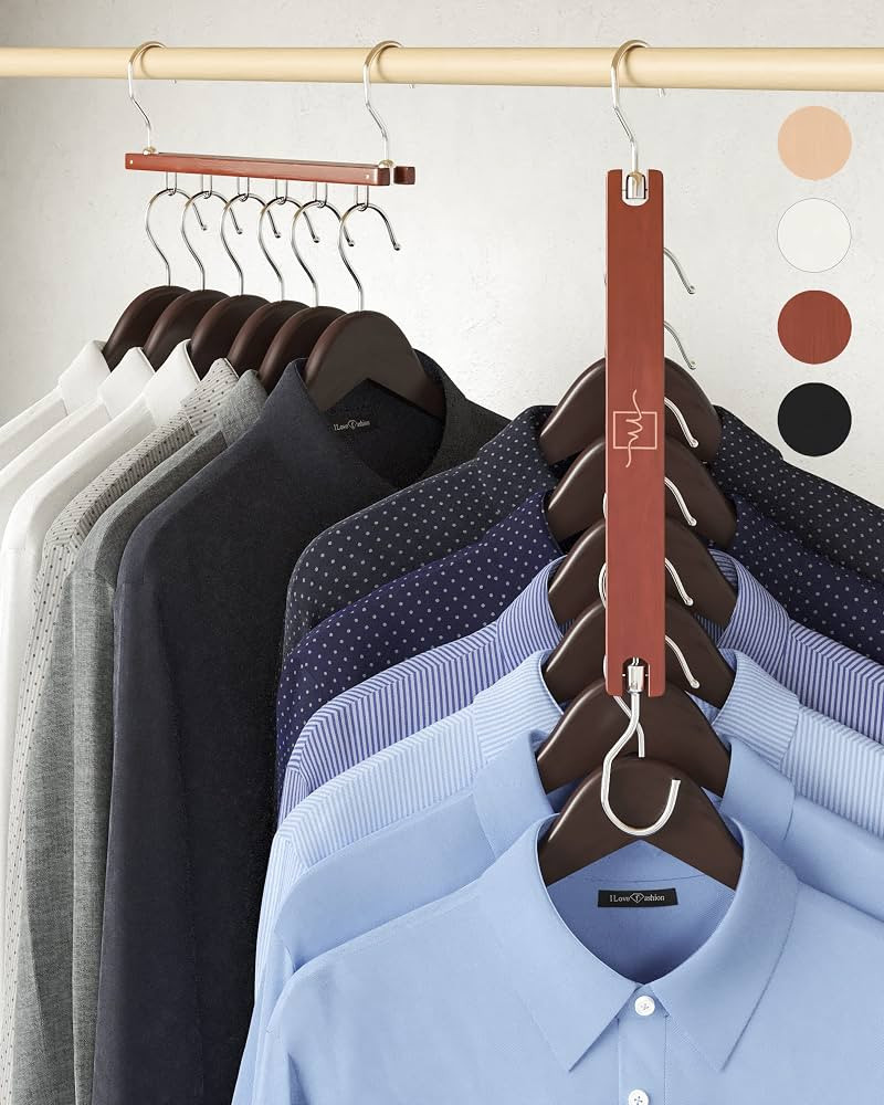 MORALVE Space Saving Hangers for Wardrobe \u2013 4 Pack European Beechwood 6-Tier Shirt Organiser... | Amazon (UK)