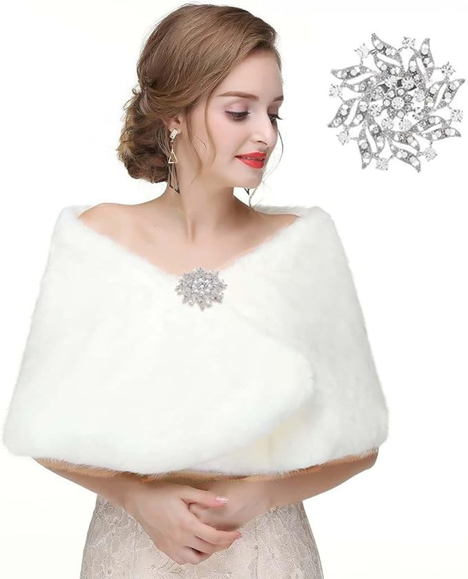 CanB Women's 1920s Faux Fur Shawl Bridal Wedding Fur Wraps and Bolero Shrug Faux Mink Stole for W... | Amazon (US)