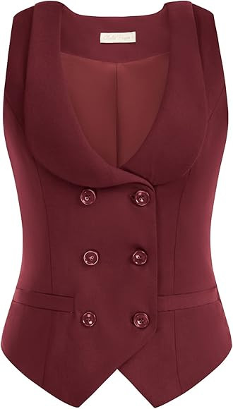 Belle Poque Women Double Breasted Waistcoat Vintage Lapel Collar Vest Coat with 2 Pockets | Amazon (US)
