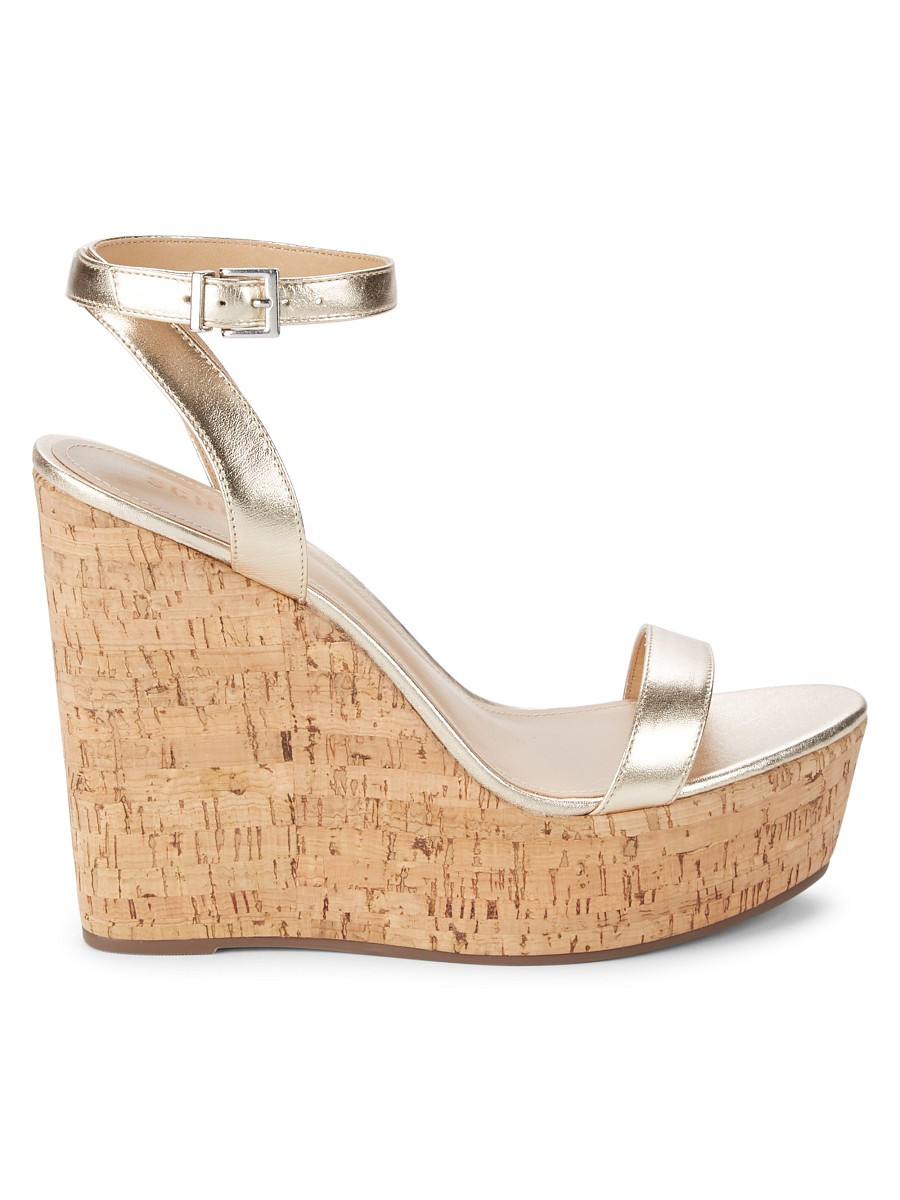 Schutz Women's Metallic Leather Wedge Sandals - Platinum - Size 10.5 | Saks Fifth Avenue OFF 5TH